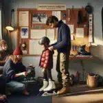 Norwegian family borrowing used sports gear at a community lending center