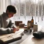 Norwegian adult thoughtfully wrapping budget friendly gifts with homemade touches and personal cards