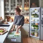Norwegian home cook organizing a use first fridge to reduce food waste