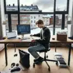 Norwegian student checks used office gear and completes a secure vipps payment