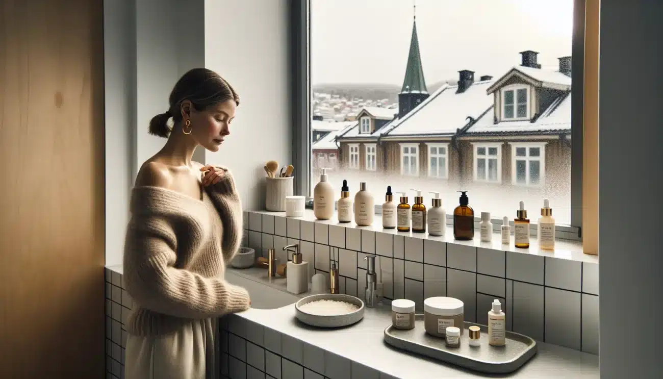 Norwegian woman comparing inci lists to save on beauty essentials