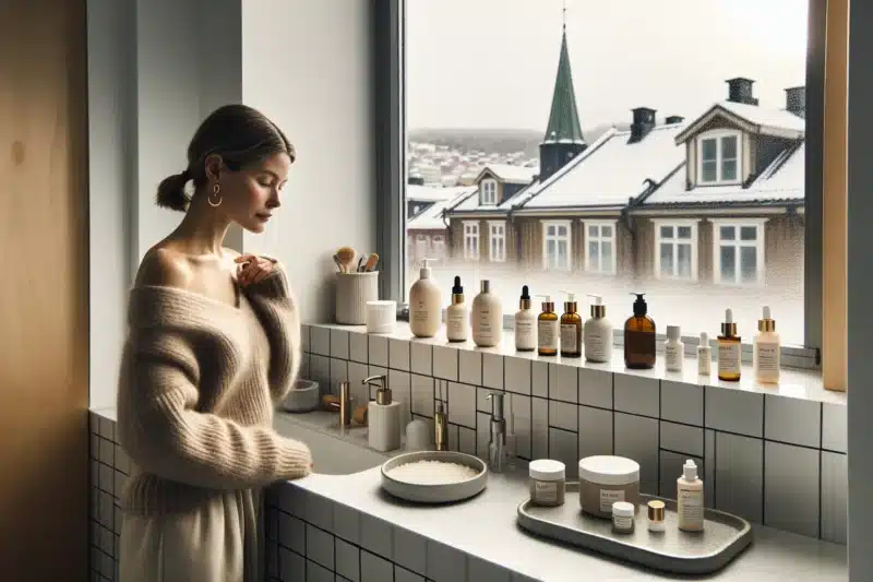 Norwegian woman comparing inci lists to save on beauty essentials