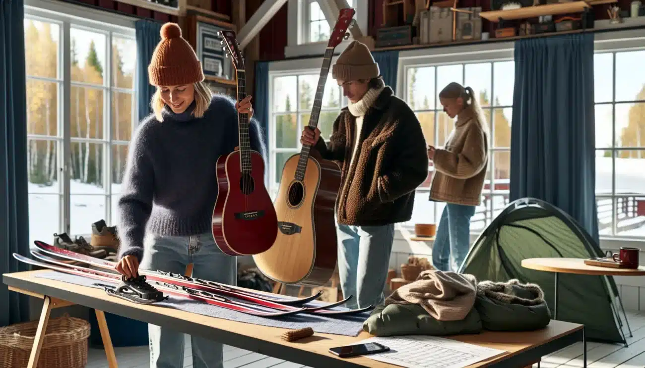 Norwegians swapping and repairing hobby gear at a community hall