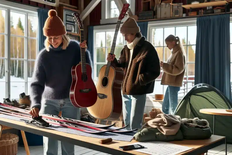 Norwegians swapping and repairing hobby gear at a community hall
